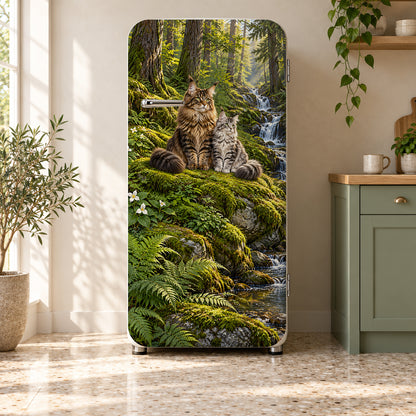 Maine Coon Cats fridge wrap on a retro refrigerator