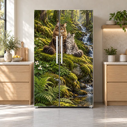 Maine Coon Cats fridge wrap on a side-by-side refrigerator