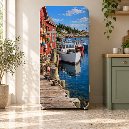 Maine Lobster Harbor fridge wrap on a retro refrigerator