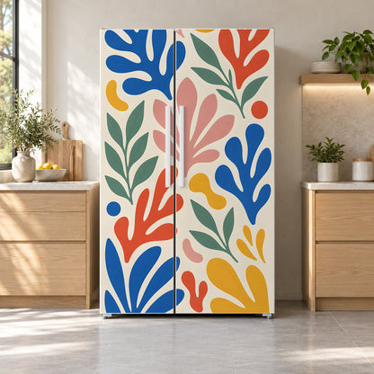 Matisse-Inspired Cut-Outs fridge wrap on a side-by-side refrigerator