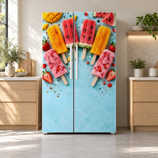 Mexican Paletas fridge wrap on a side-by-side refrigerator