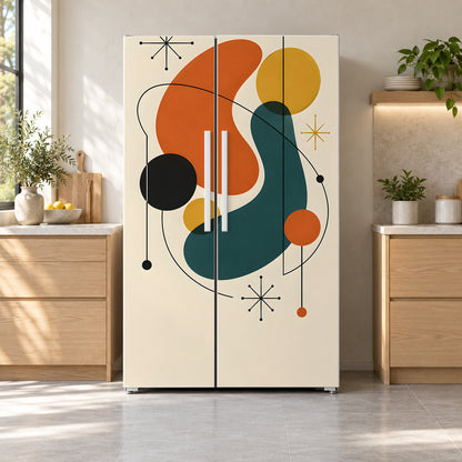 Mid-Century Shapes fridge wrap on a side-by-side refrigerator
