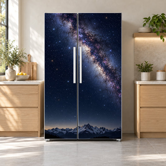 Milky Way over Mountains fridge wrap on a side-by-side refrigerator