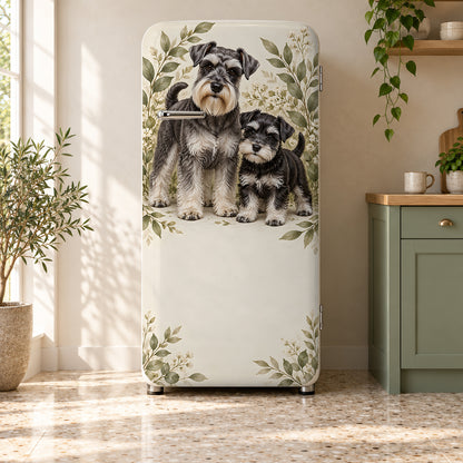 Miniature Schnauzers fridge wrap on a retro refrigerator