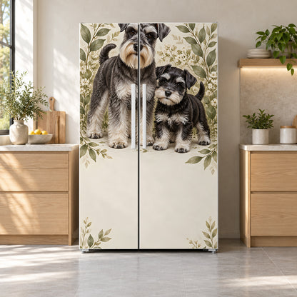 Miniature Schnauzers fridge wrap on a side-by-side refrigerator