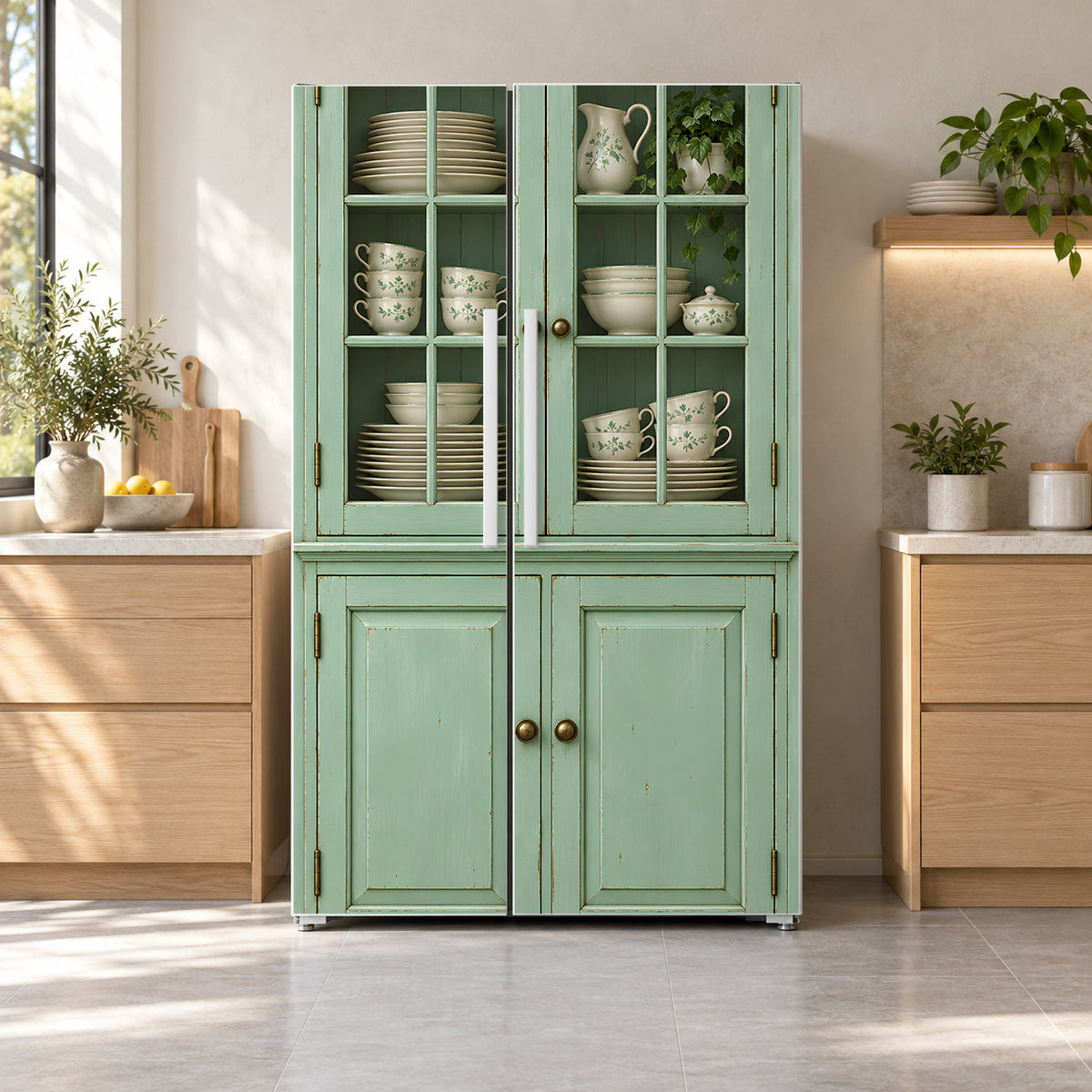Mint Kitchen Hutch fridge wrap on a side-by-side refrigerator