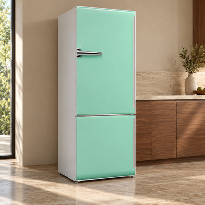 Mint Retro Fridge Look fridge wrap, refrigerator shown at an angle