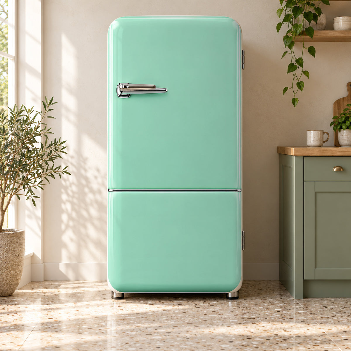 Mint Retro Fridge Look fridge wrap on a retro refrigerator