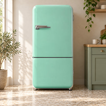 Mint Retro Fridge Look fridge wrap on a retro refrigerator