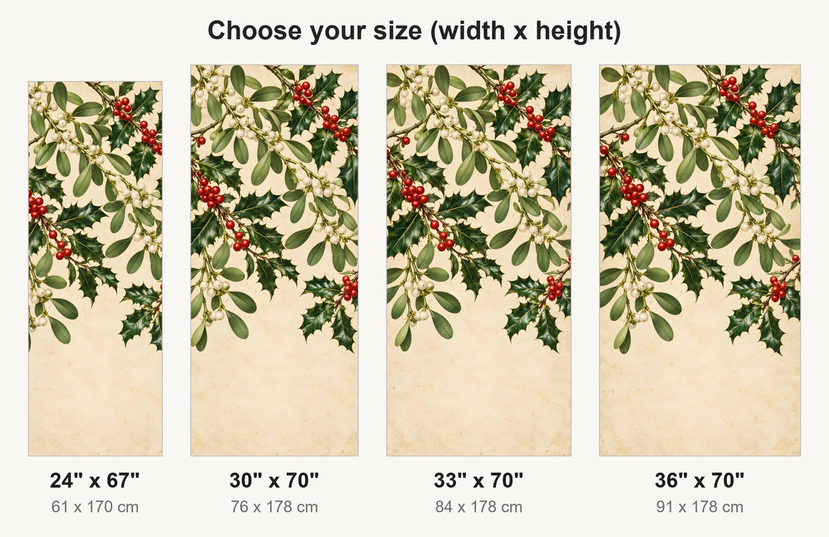 Mistletoe & Holly Botanical fridge wrap available sizes 24, 30, 33 and 36 inch