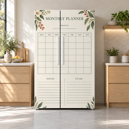 Monthly Calendar Planner fridge wrap on a side-by-side refrigerator