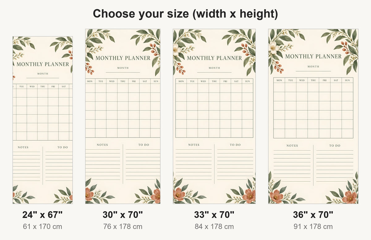 Monthly Calendar Planner fridge wrap available sizes 24, 30, 33 and 36 inch