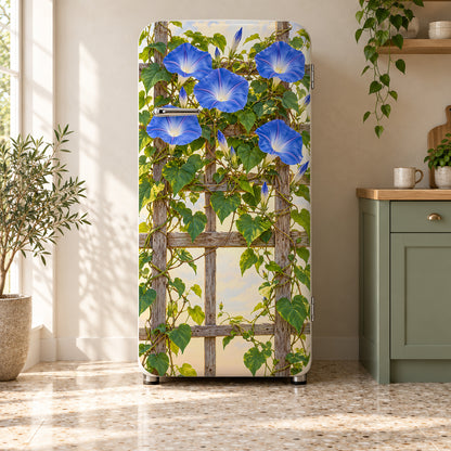 Morning Glories fridge wrap on a retro refrigerator