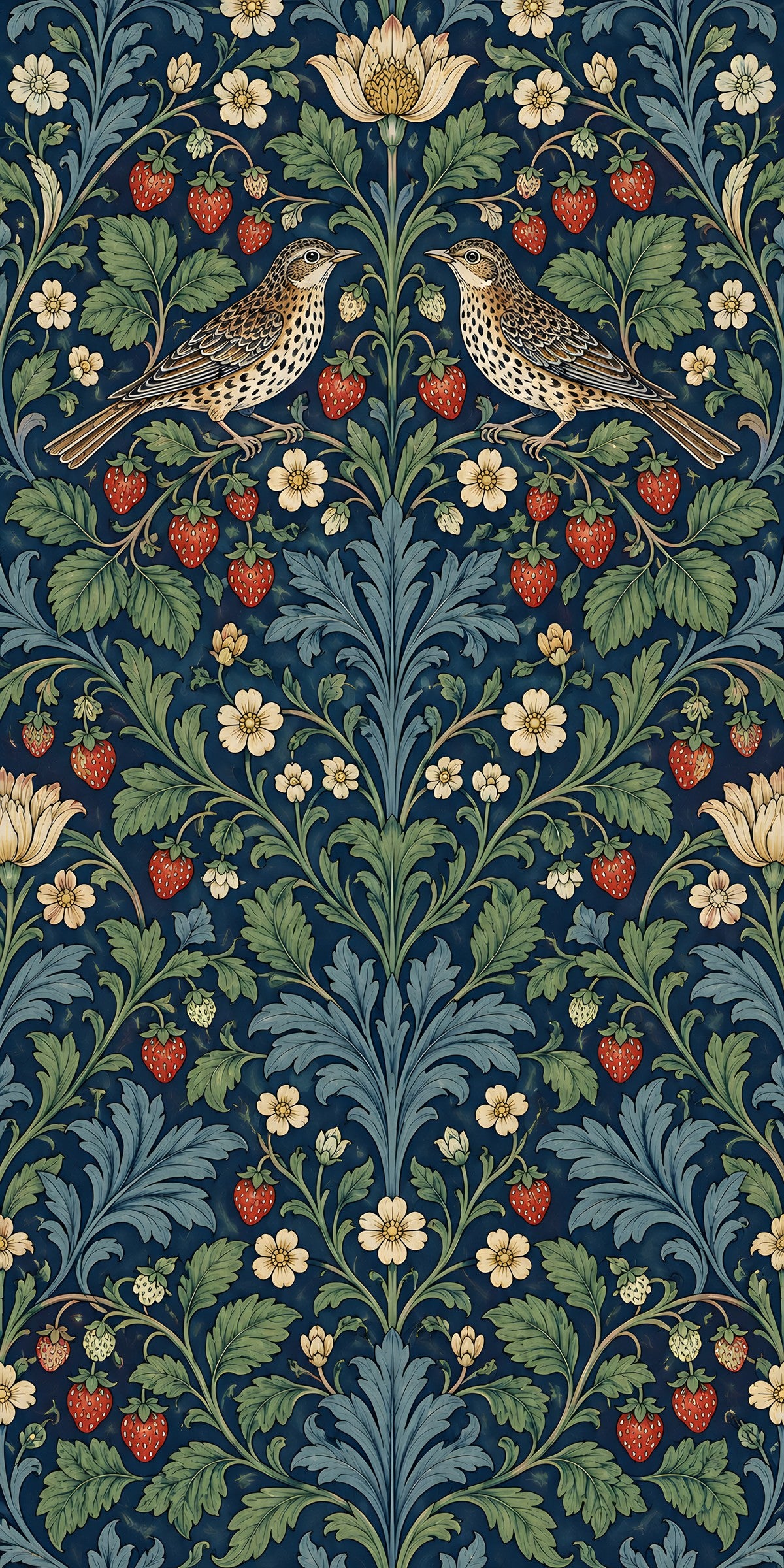 Morris Inspired Strawberry Birds fridge wrap full design