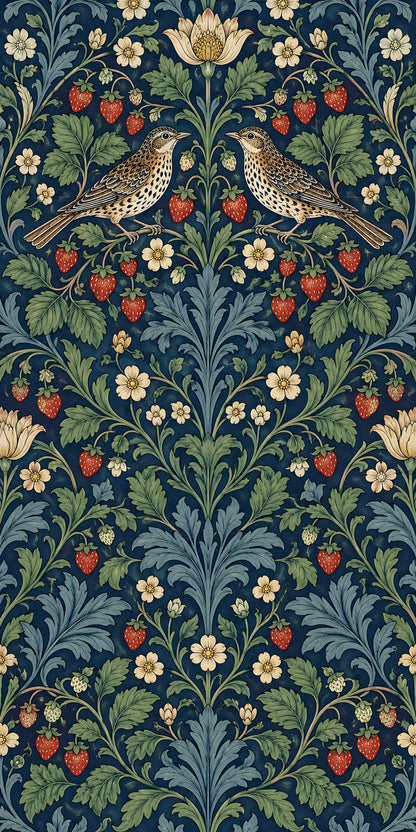 Morris Inspired Strawberry Birds fridge wrap full design