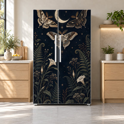 Moths & Moon fridge wrap on a side-by-side refrigerator