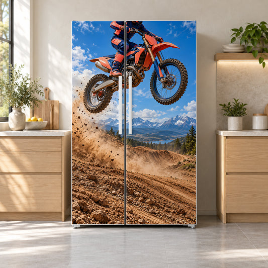 Motocross Dirt Bikes fridge wrap on a side-by-side refrigerator