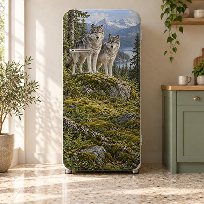 Mountain Wolves fridge wrap on a retro refrigerator