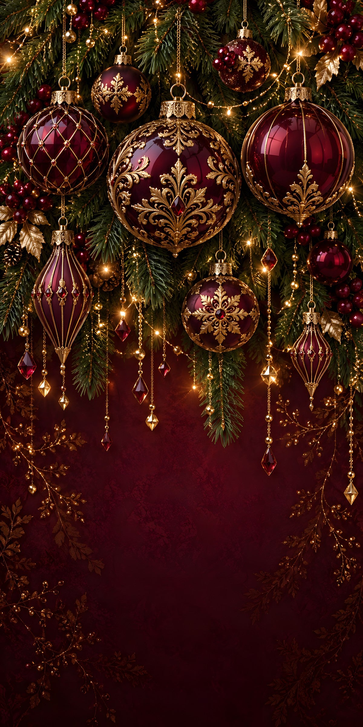 Mulberry & Gold Christmas Ornaments fridge wrap full design