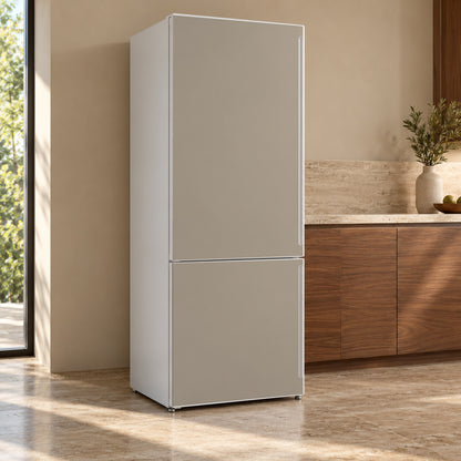 Mushroom Taupe fridge wrap, refrigerator shown at an angle