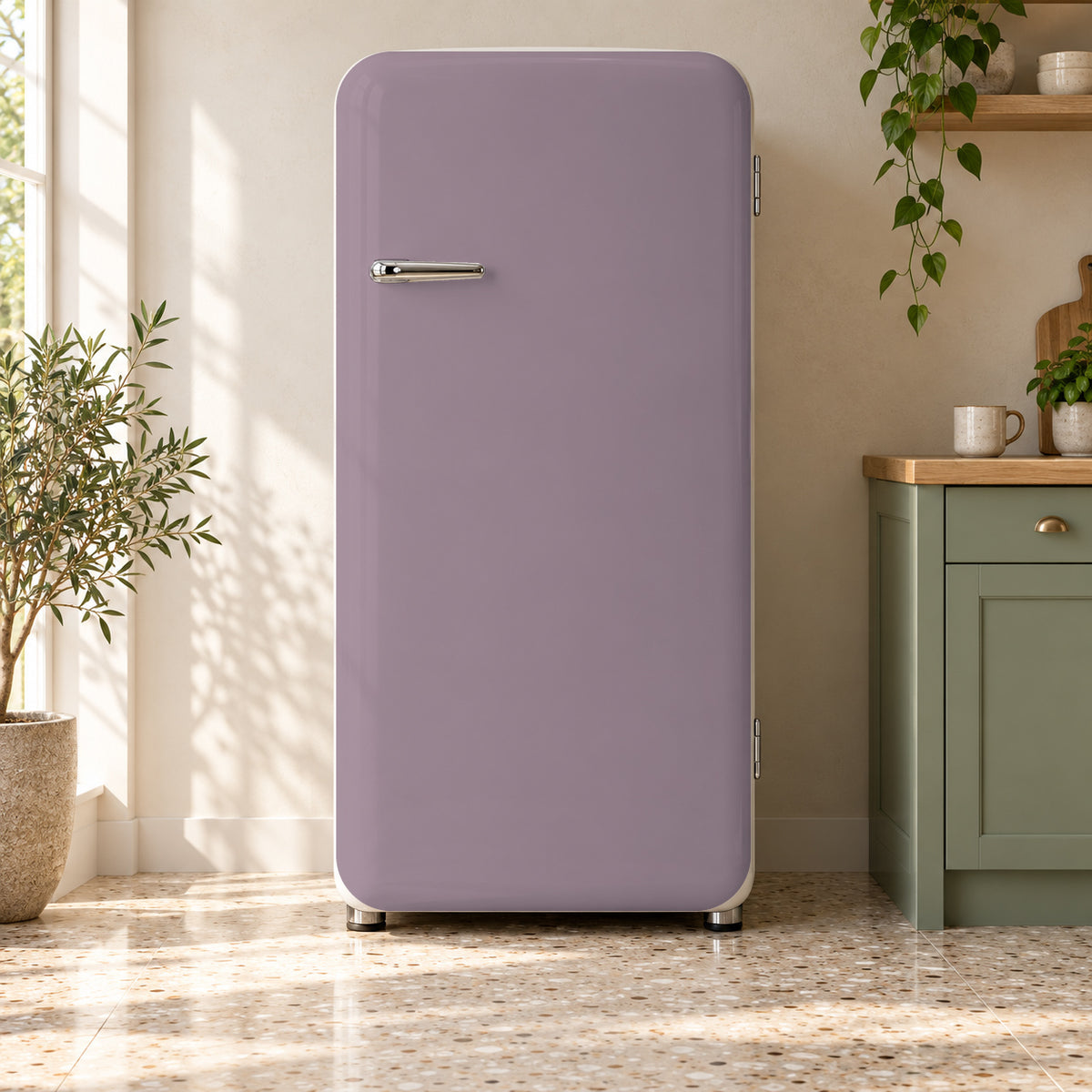 Muted Mauve fridge wrap on a retro refrigerator