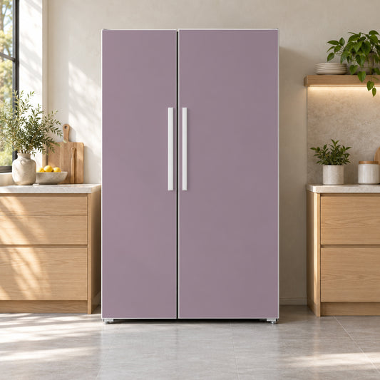Muted Mauve fridge wrap on a side-by-side refrigerator