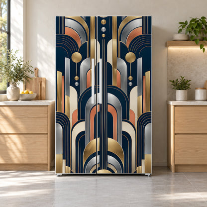 Neo Deco Geometric fridge wrap on a side-by-side refrigerator