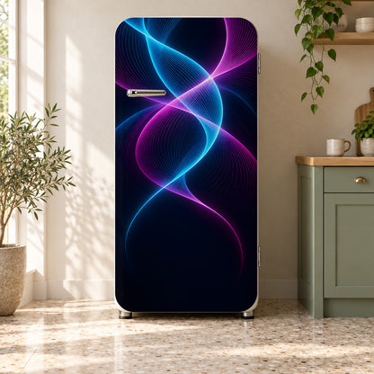 Neon Waves fridge wrap on a retro refrigerator
