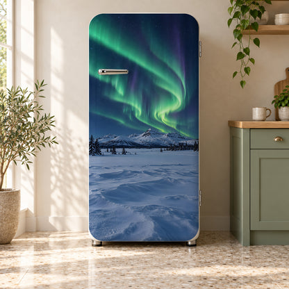 Northern Lights fridge wrap on a retro refrigerator