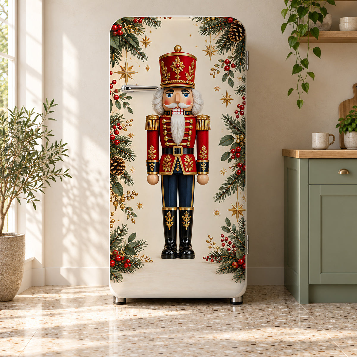 Nutcracker fridge wrap on a retro refrigerator