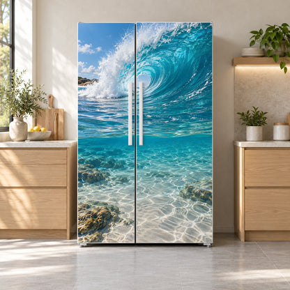Ocean Wave fridge wrap on a side-by-side refrigerator