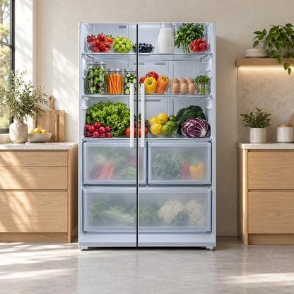 Open Fridge Illusion fridge wrap on a side-by-side refrigerator