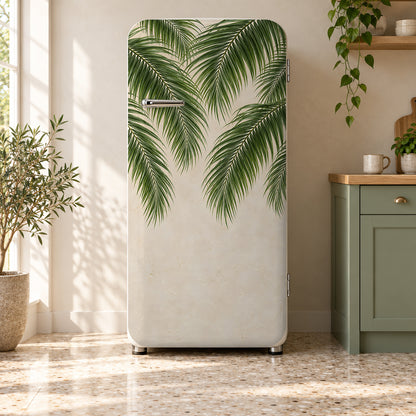Palm Fronds fridge wrap on a retro refrigerator
