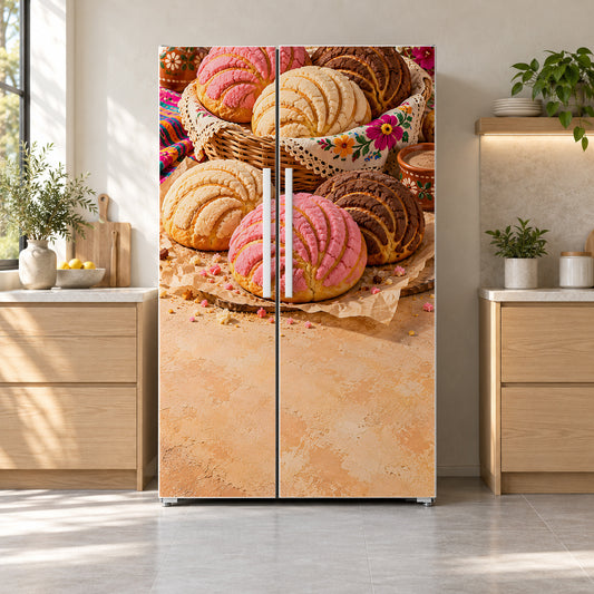 Pan Dulce Concha Bakery fridge wrap on a side-by-side refrigerator
