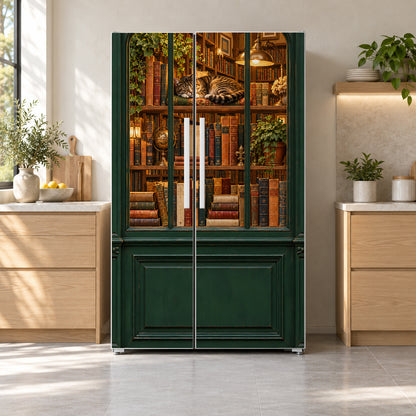 Paris Bookshop Window fridge wrap on a side-by-side refrigerator