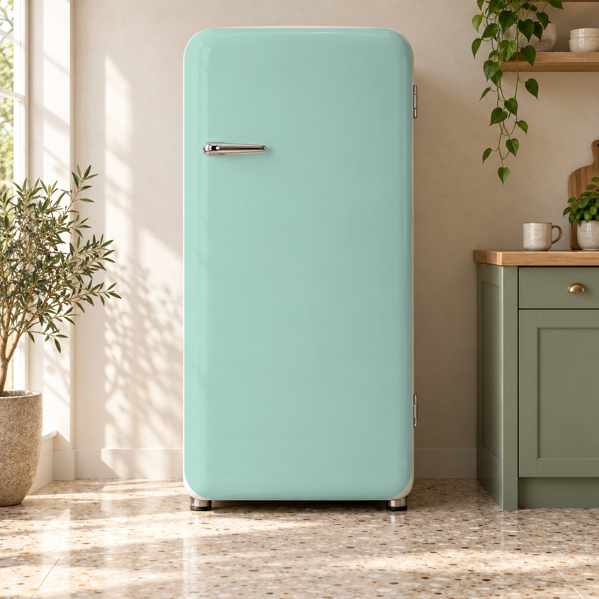 Pastel Mint fridge wrap on a retro refrigerator