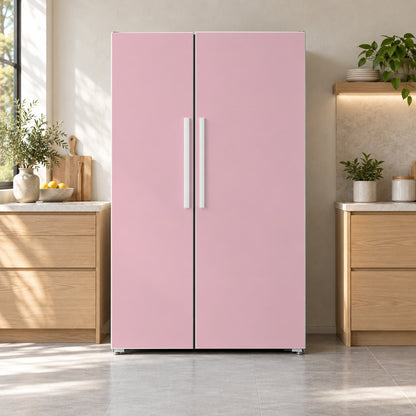 Pastel Pink fridge wrap on a side-by-side refrigerator