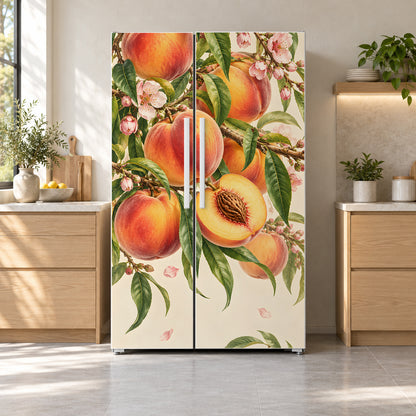 Peaches fridge wrap on a side-by-side refrigerator