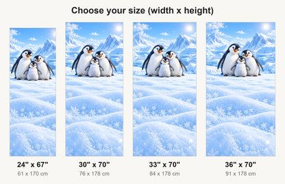 Penguins in the Snow fridge wrap available sizes 24, 30, 33 and 36 inch