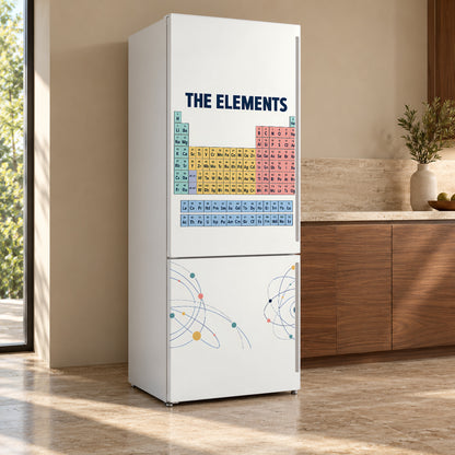 Periodic Table of Elements fridge wrap, refrigerator shown at an angle