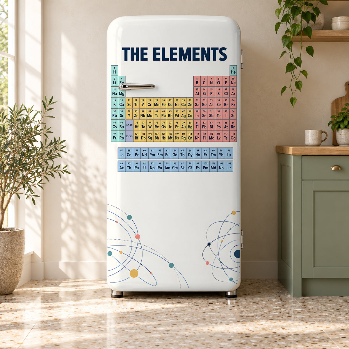 Periodic Table of Elements fridge wrap on a retro refrigerator