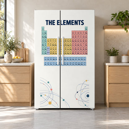 Periodic Table of Elements fridge wrap on a side-by-side refrigerator