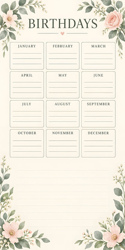 Perpetual Birthday Calendar fridge wrap full design