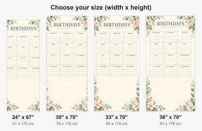 Perpetual Birthday Calendar fridge wrap available sizes 24, 30, 33 and 36 inch