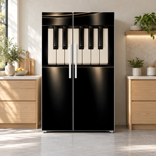 Piano Keys fridge wrap on a side-by-side refrigerator