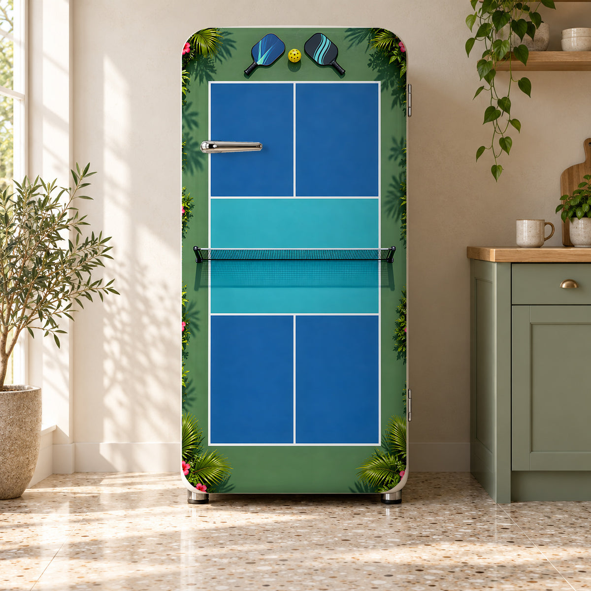 Pickleball Court fridge wrap on a retro refrigerator