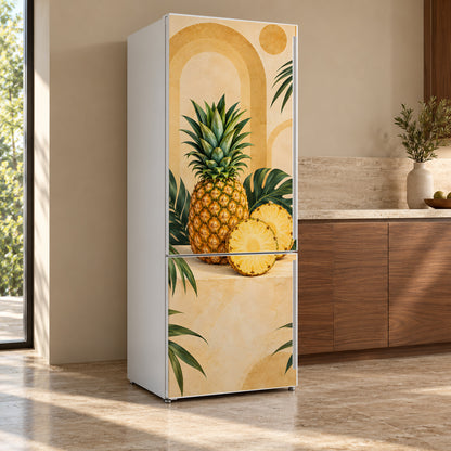 Pineapples fridge wrap, refrigerator shown at an angle