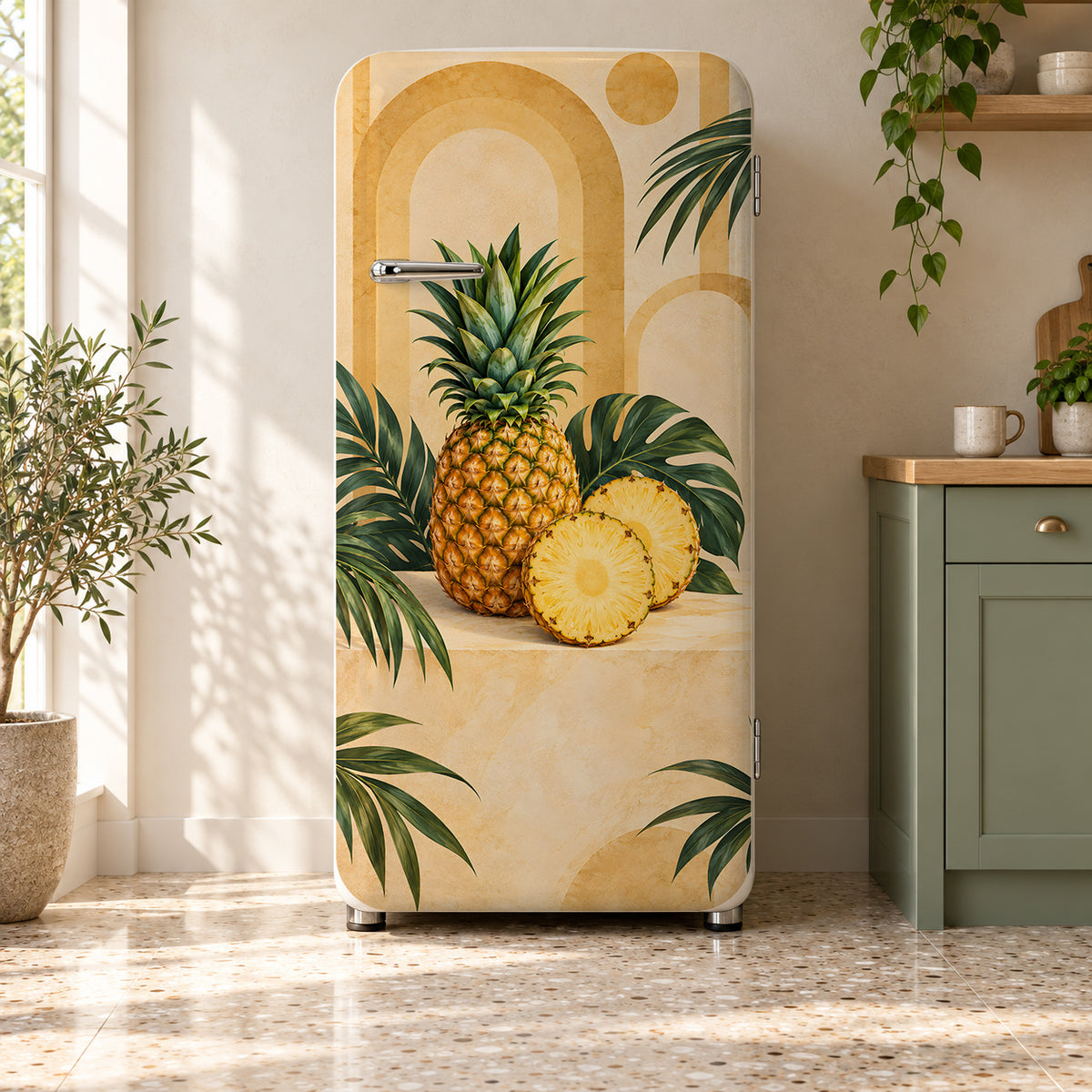 Pineapples fridge wrap on a retro refrigerator