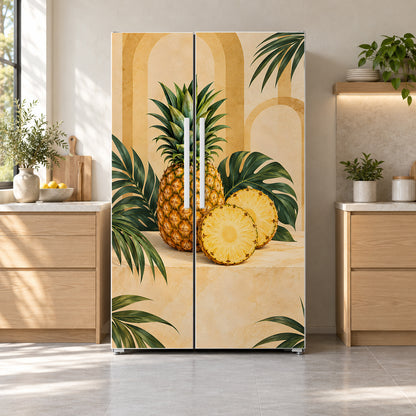 Pineapples fridge wrap on a side-by-side refrigerator