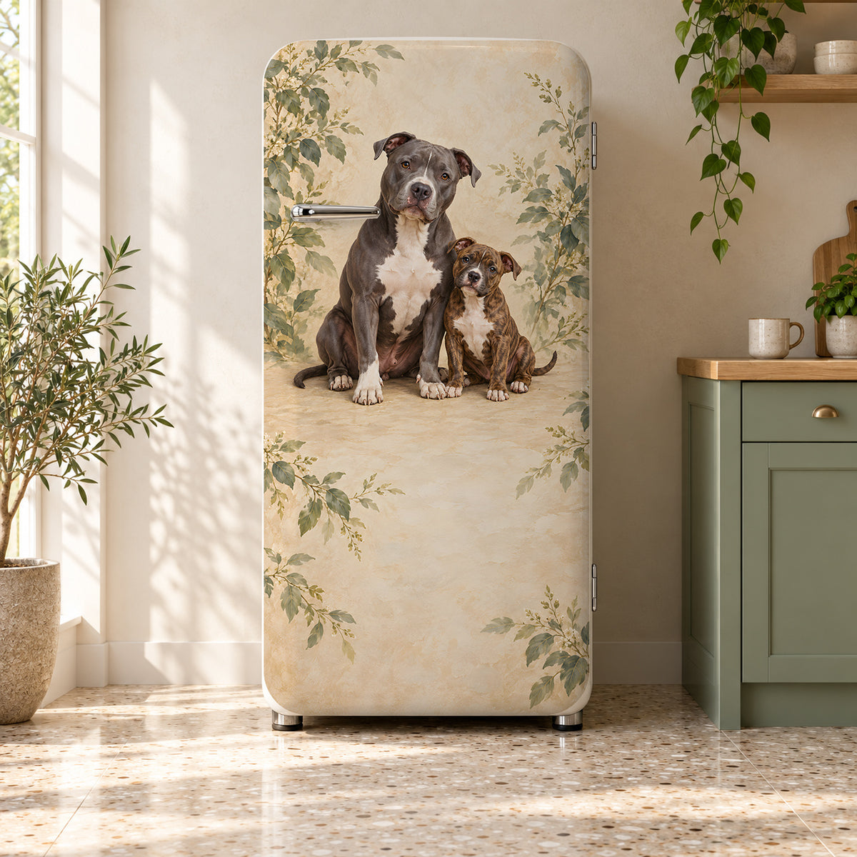 Pit Bulls fridge wrap on a retro refrigerator